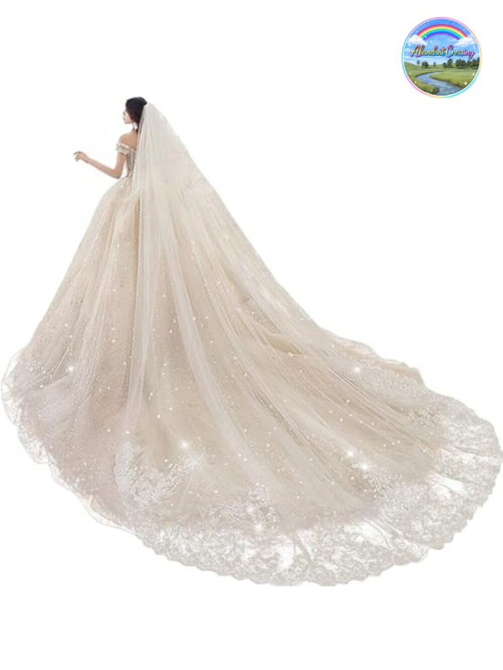 Cathedral Length 2 Tier Wedding Veil Sequins Lace Edge Blusher Comb